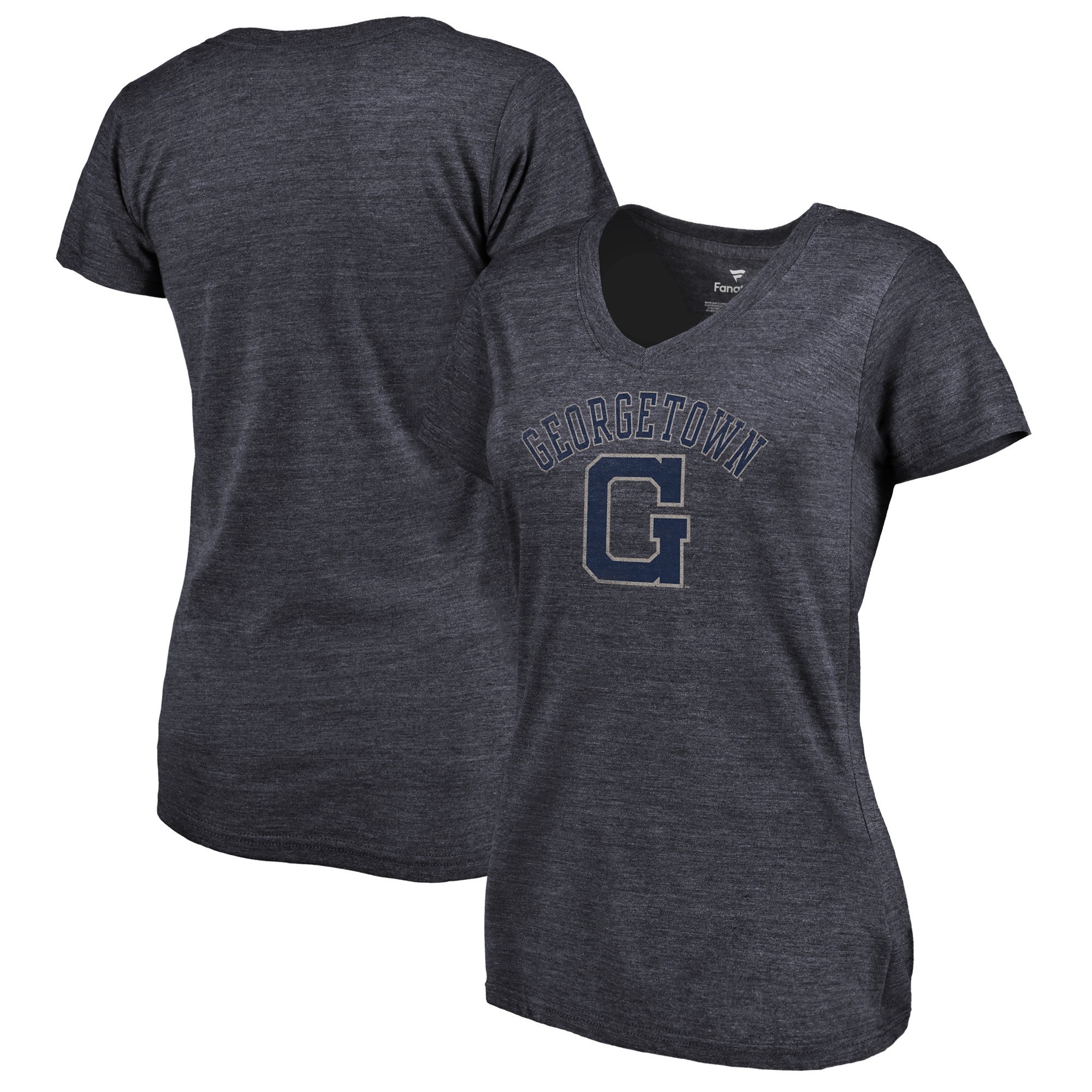 2020 NCAA Fanatics Branded Georgetown Hoyas Women Navy Vault Arch over Logo TriBlend VNeck TShirt